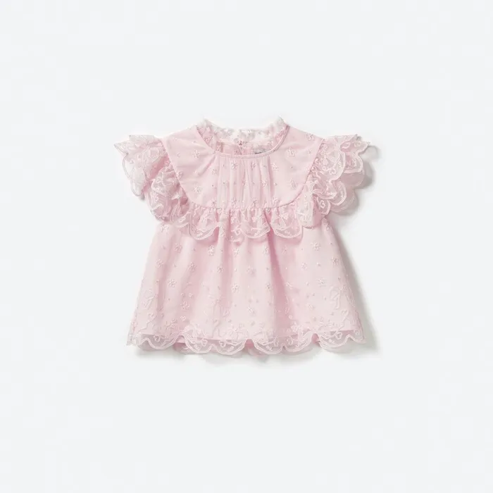 Self Portrait Kids Pink Bow Mesh Top