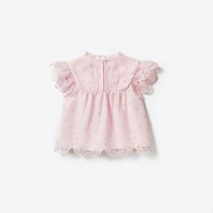 Self Portrait Kids Pink Bow Mesh Top