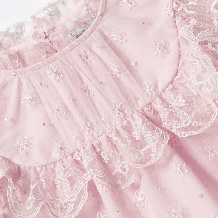 Self Portrait Kids Pink Bow Mesh Top