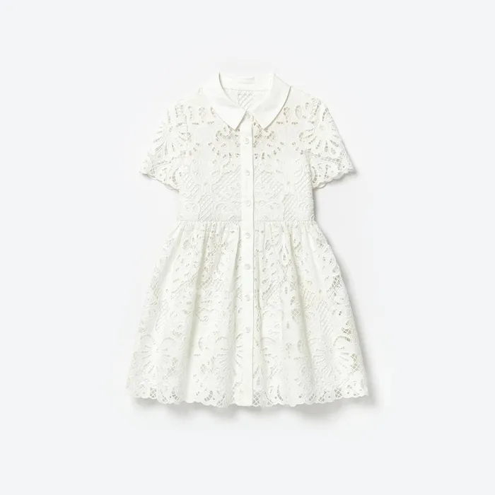 Self Portrait Kids White Cotton Lace Collar Mini Dress