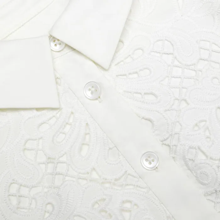 Self Portrait Kids White Cotton Lace Collar Mini Dress