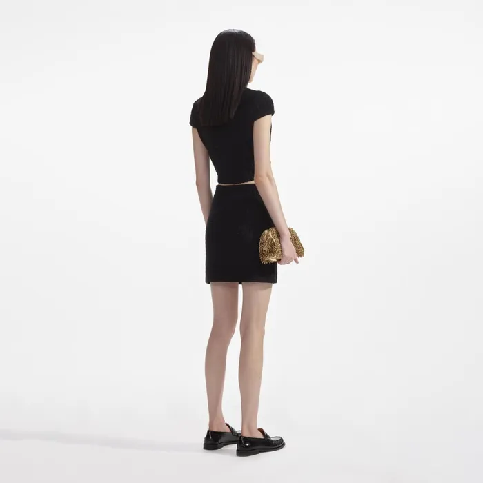 Self Portrait Knitwear Women Black Jewel Button Knit Mini Skirt