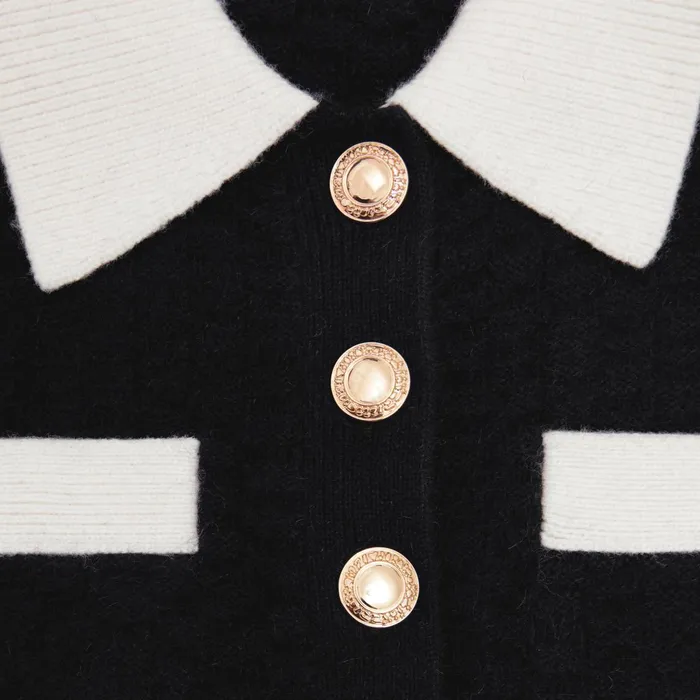 Self Portrait Knitwear Women Black Textured Cardigan