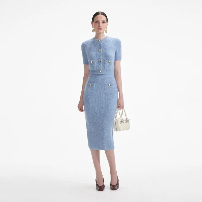 Self Portrait Knitwear Women Blue Soft Knit Midi Skirt