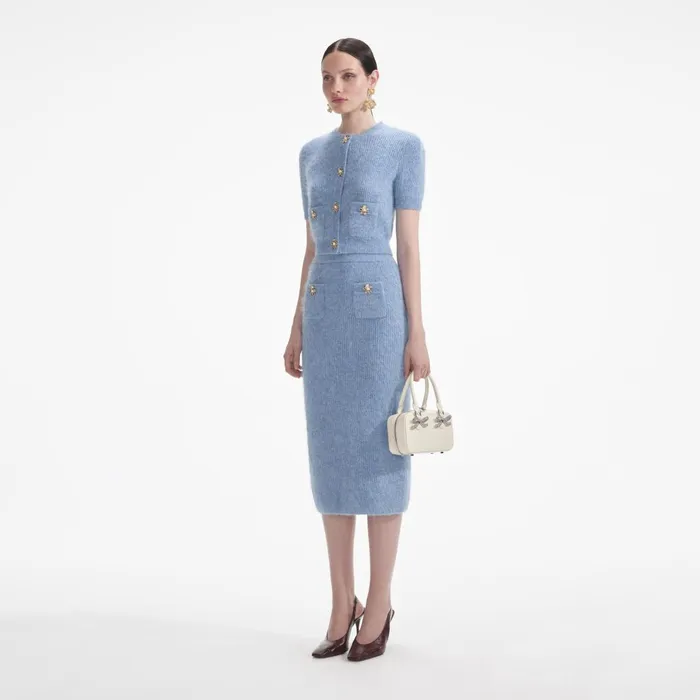 Self Portrait Knitwear Women Blue Soft Knit Midi Skirt