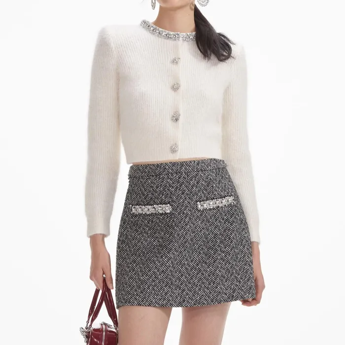 Self Portrait Knitwear Women Cream Soft Knit Cardigan