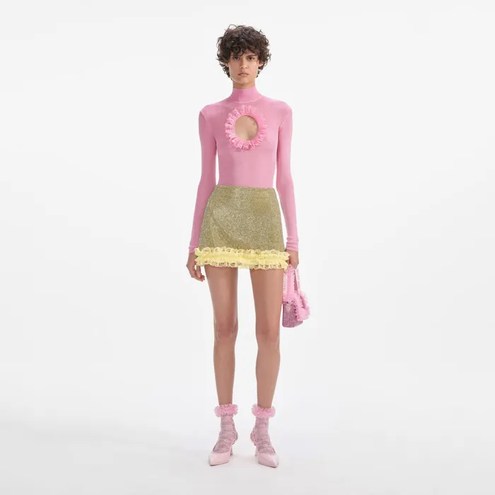 Self Portrait Knitwear Women Pink Knit Cut Out Bodysuit Pink