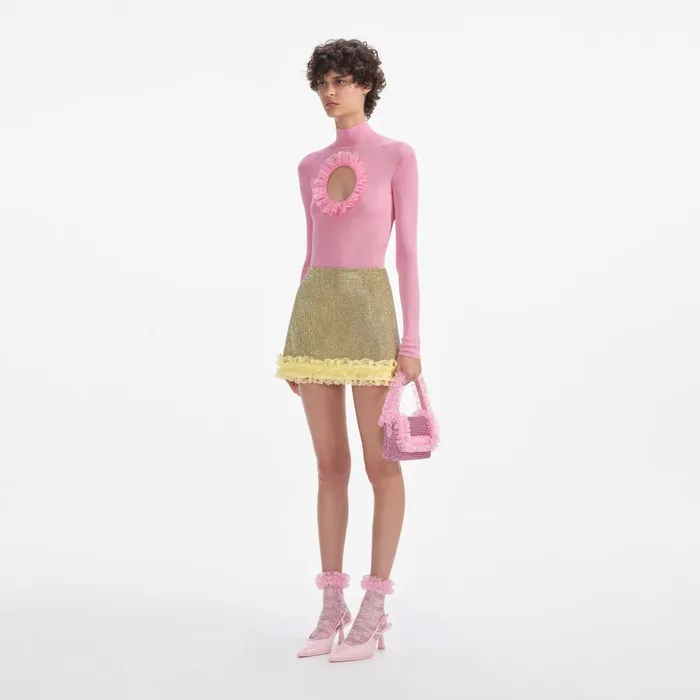 Self Portrait Knitwear Women Pink Knit Cut Out Bodysuit Pink