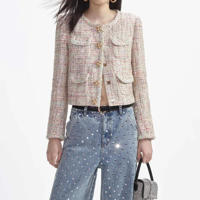 Self Portrait Outerwear Women Pastel Boucle Boxy Jacket