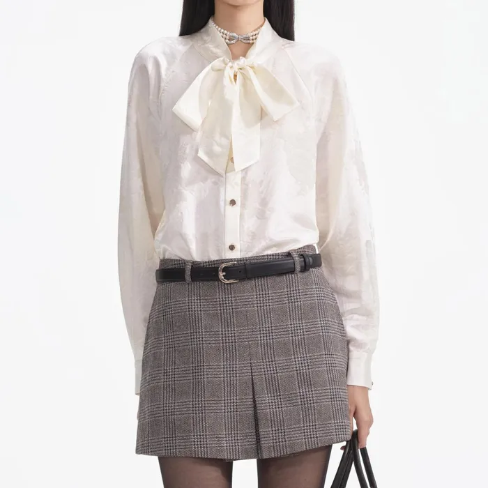 Self Portrait Tops Women Cream Jacquard Blouse