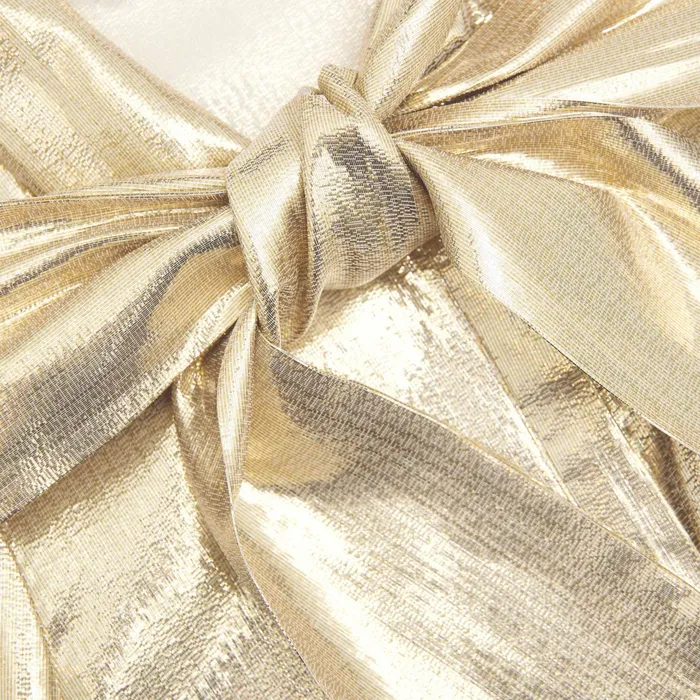 Self Portrait Tops Women Gold Metallic Pussy Bow Blouse