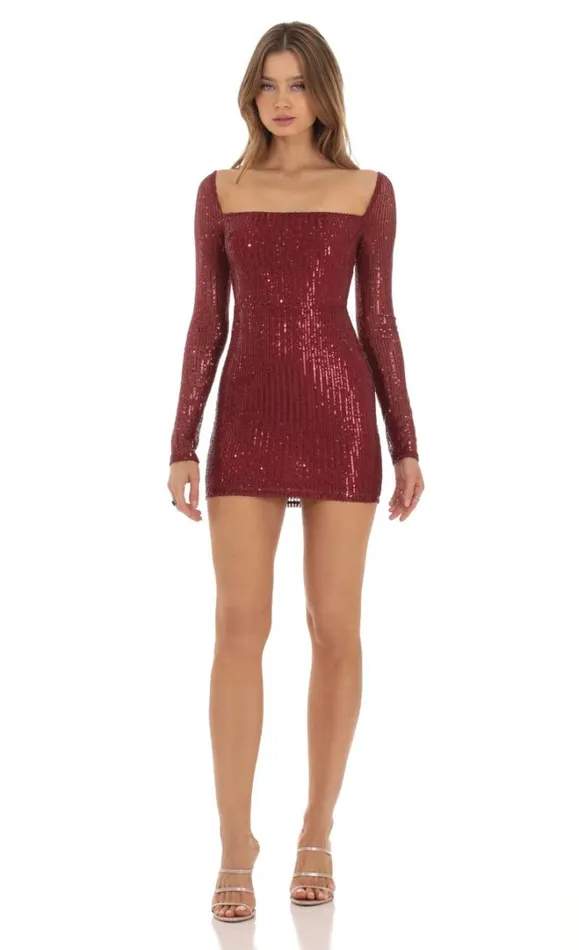 Sequin Long Sleeve Bodycon Dress Red Women LUCY IN THE SKY Mini Dresses Sequin Long Sleeve Bodycon Dress Red Women LUCY IN THE SKY Mini Dresses