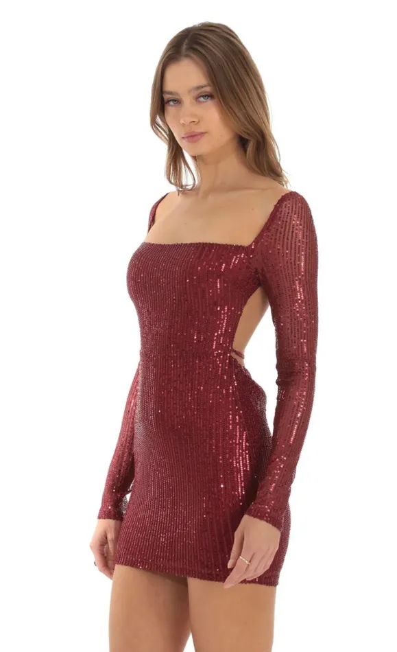 Sequin Long Sleeve Bodycon Dress Red Women LUCY IN THE SKY Mini Dresses Sequin Long Sleeve Bodycon Dress Red Women LUCY IN THE SKY Mini Dresses