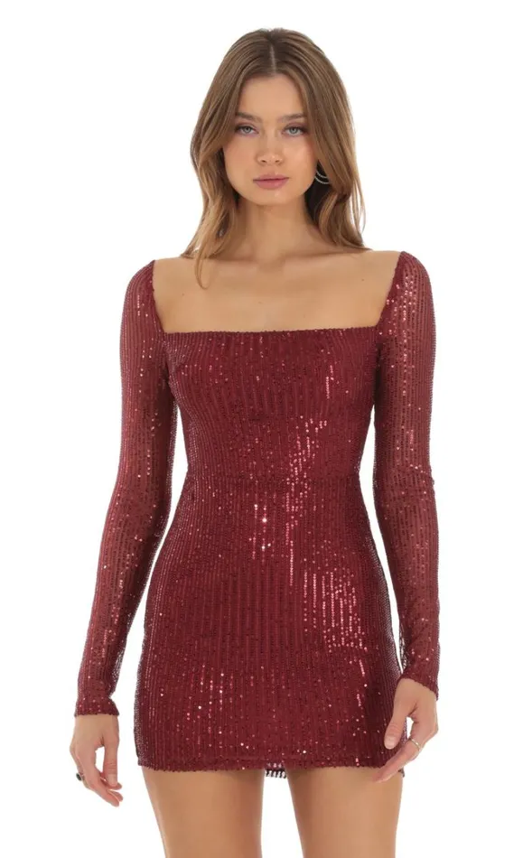 Sequin Long Sleeve Bodycon Dress Red Women LUCY IN THE SKY Mini Dresses Sequin Long Sleeve Bodycon Dress Red Women LUCY IN THE SKY Mini Dresses