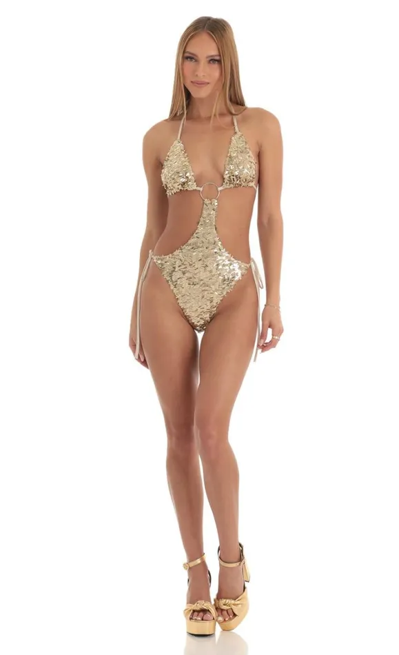 Sequin ORing Monokini Gold Women LUCY IN THE SKY Swimwear