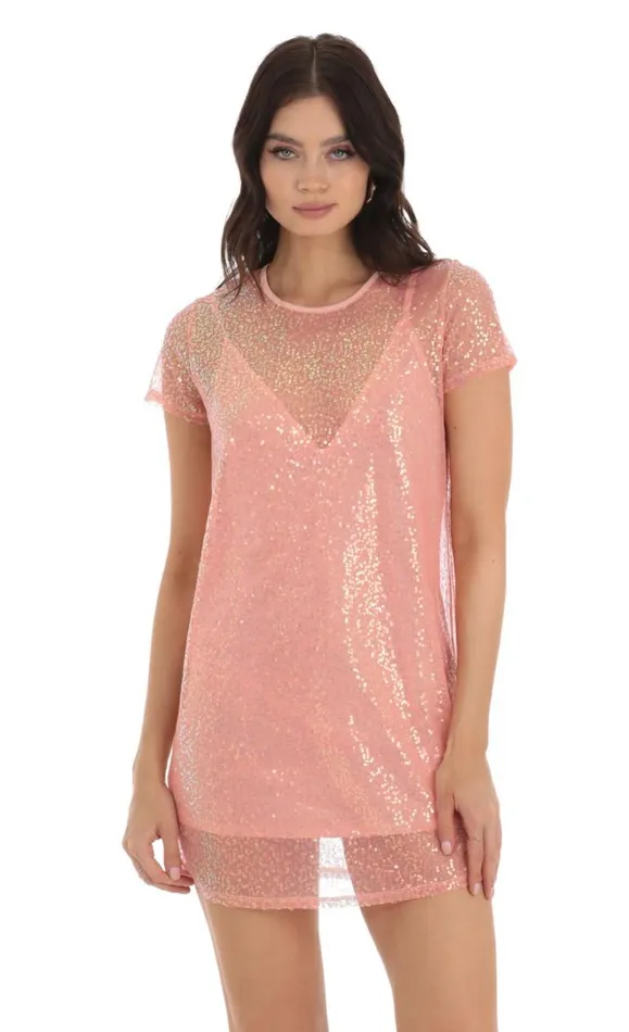 Sequin Two Piece Dress Peach Women LUCY IN THE SKY TwoPiece Sets