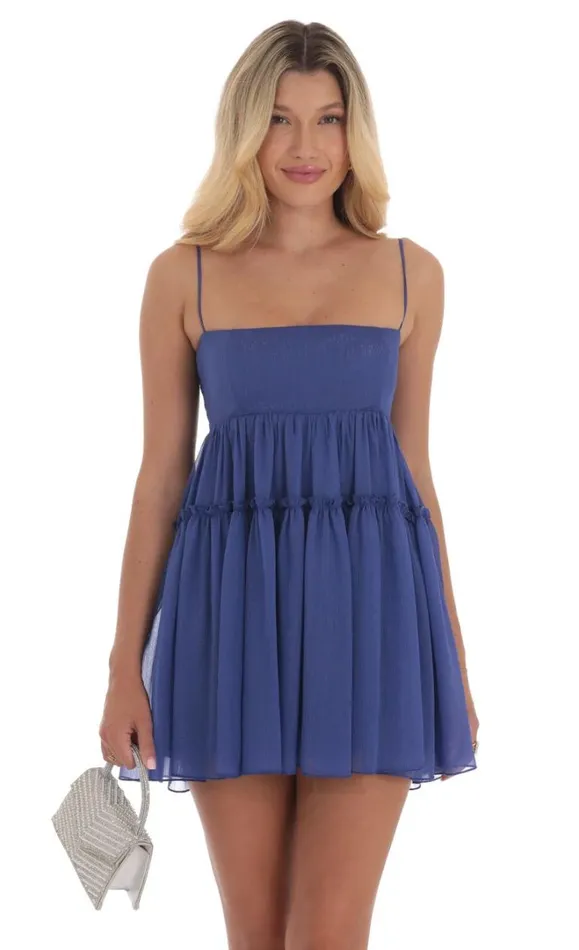 Shimmer Babydoll Dress Blue Women LUCY IN THE SKY Mini Dresses