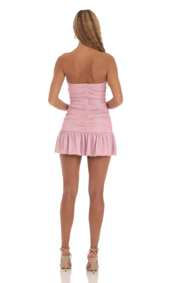 Shimmer Strapless Ruched Dress Pink Women LUCY IN THE SKY Mini Dresses Shimmer Strapless Ruched Dress Pink Women LUCY IN THE SKY Mini Dresses