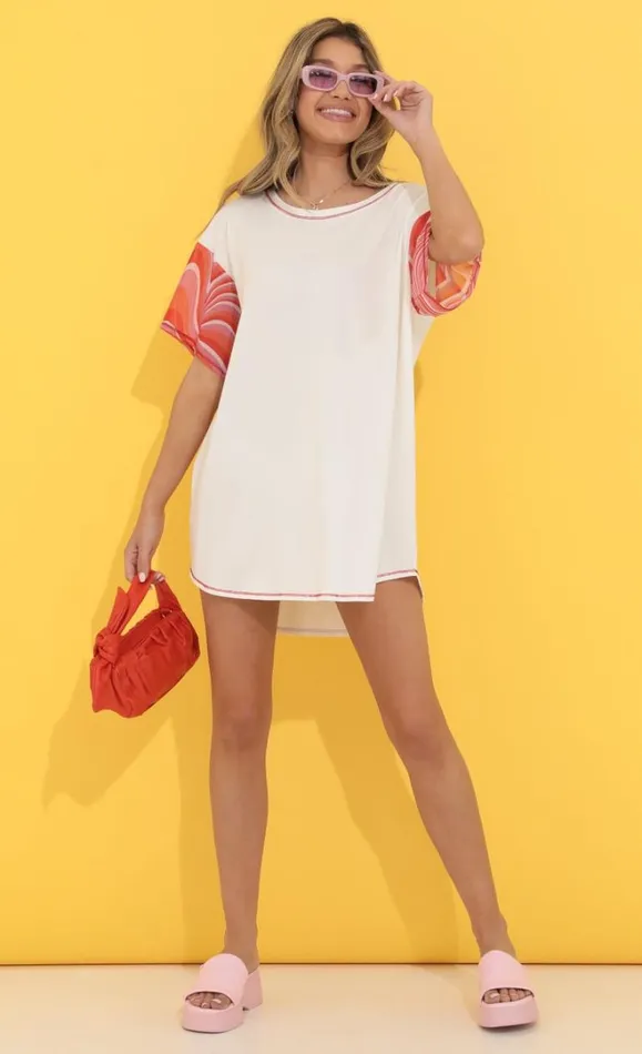 Shirt Dress White And Red Swirl Women LUCY IN THE SKY Tops