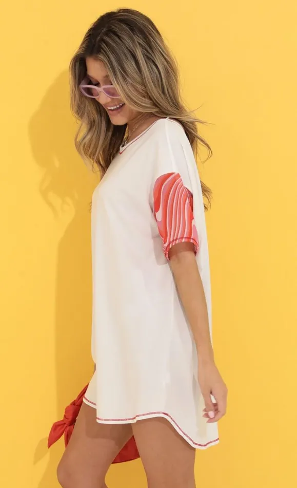 Shirt Dress White And Red Swirl Women LUCY IN THE SKY Tops Shirt Dress White And Red Swirl Women LUCY IN THE SKY Tops