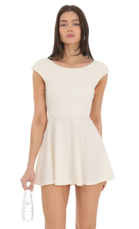 Short Sleeve Open Back Aline Dress Ivory Women LUCY IN THE SKY Mini Dresses Short Sleeve Open Back Aline Dress Ivory Women LUCY IN THE SKY Mini Dresses