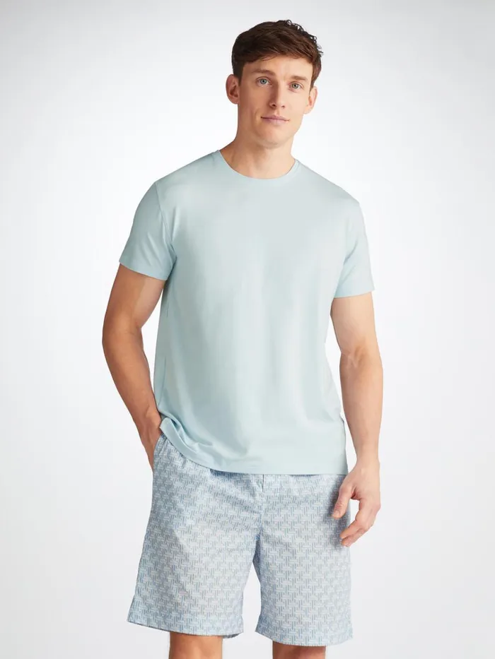 Short Sleeve TShirts Men Derek Rose TShirt Basel Micro Modal Stretch Ice Blue