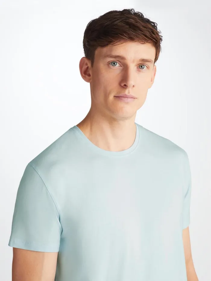 Short Sleeve TShirts Men Derek Rose TShirt Basel Micro Modal Stretch Ice Blue