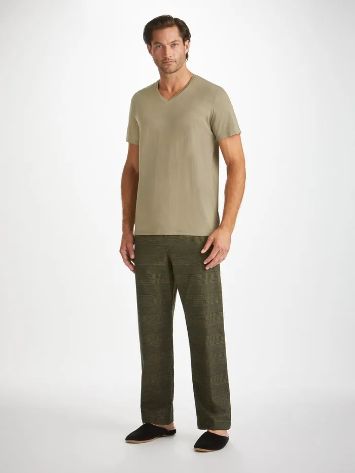 Short Sleeve TShirts Men Derek Rose VNeck TShirt Basel Micro Modal Stretch Khaki