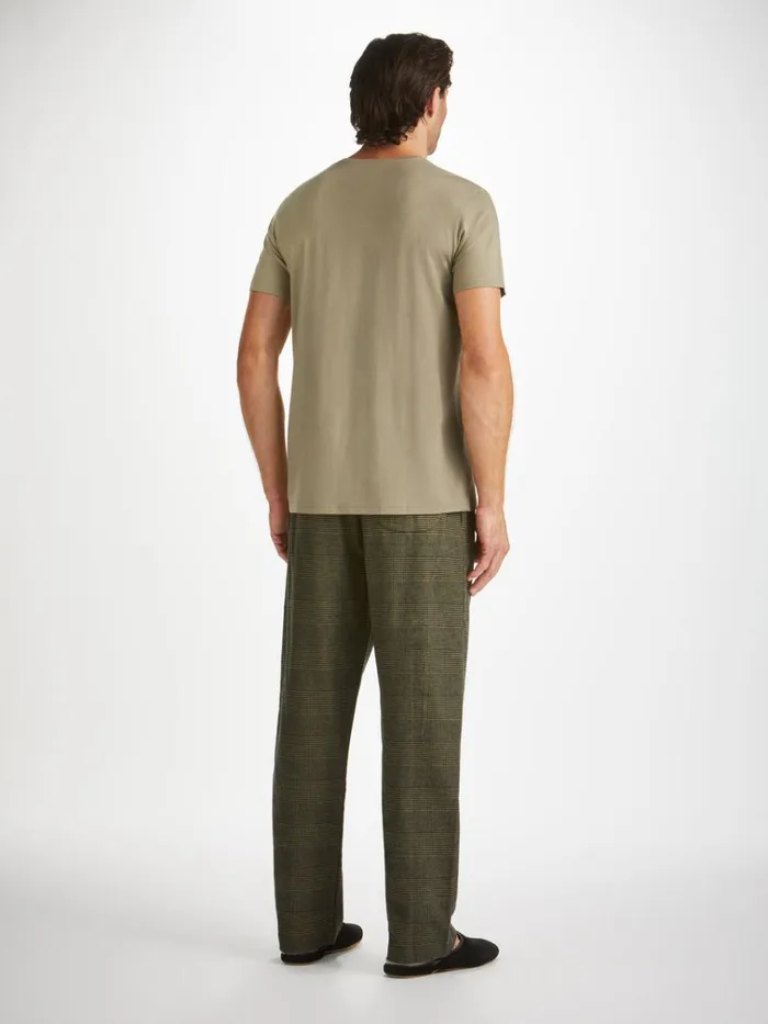 Short Sleeve TShirts Men Derek Rose VNeck TShirt Basel Micro Modal Stretch Khaki