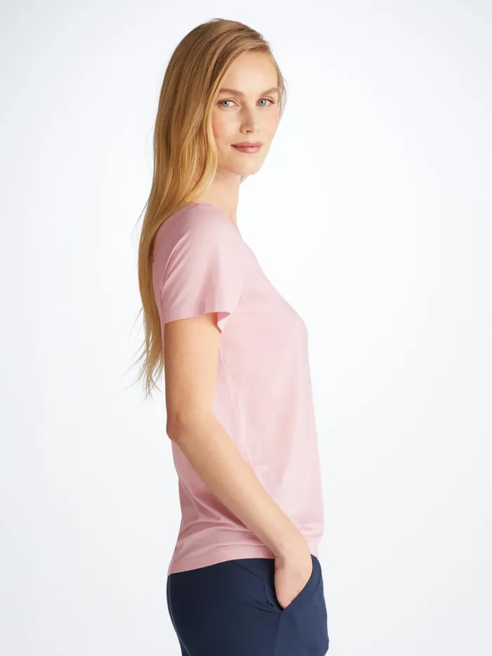 Short Sleeve TShirts Women Derek Rose TShirt Lara Micro Modal Stretch Pink
