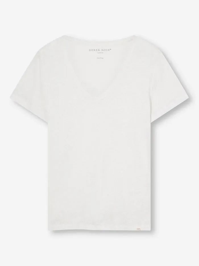 Short Sleeve TShirts Women Derek Rose VNeck TShirt Jordan Linen White