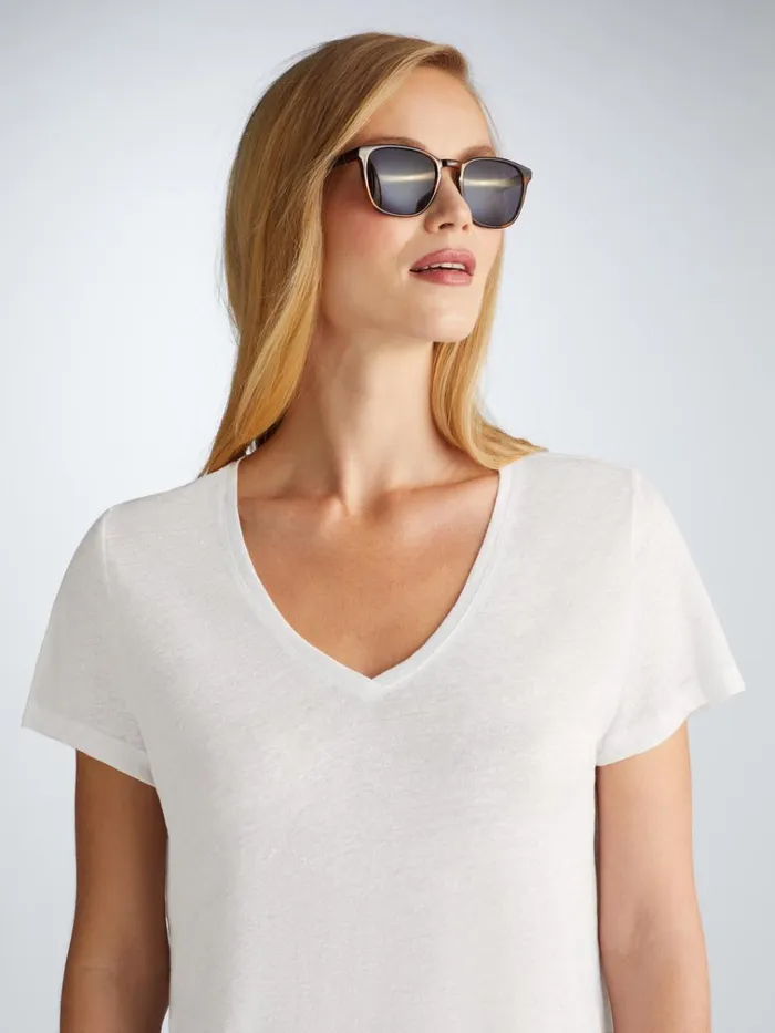 Short Sleeve TShirts Women Derek Rose VNeck TShirt Jordan Linen White