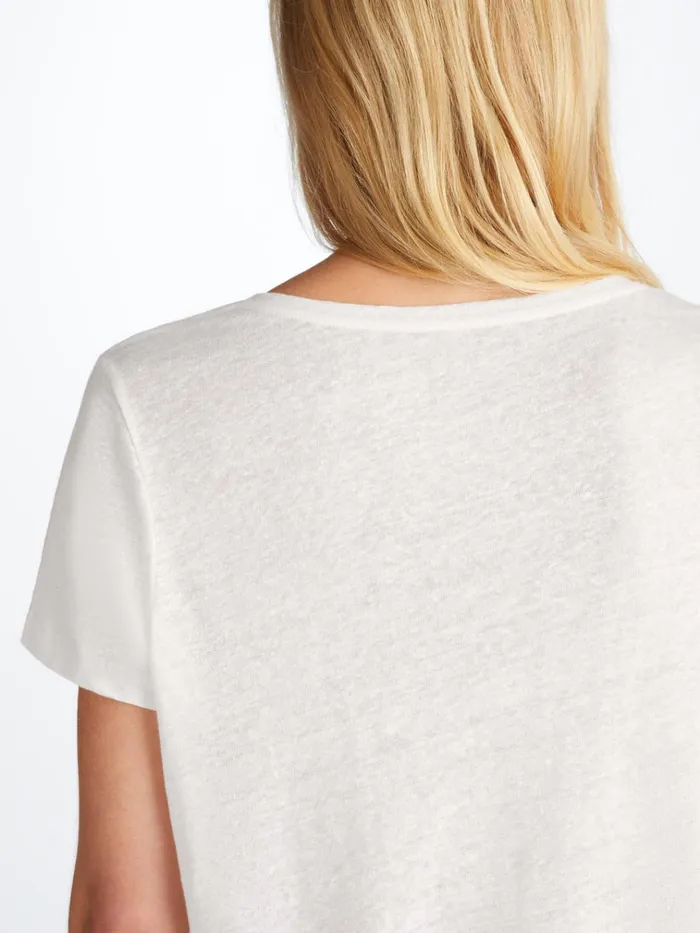 Short Sleeve TShirts Women Derek Rose VNeck TShirt Jordan Linen White