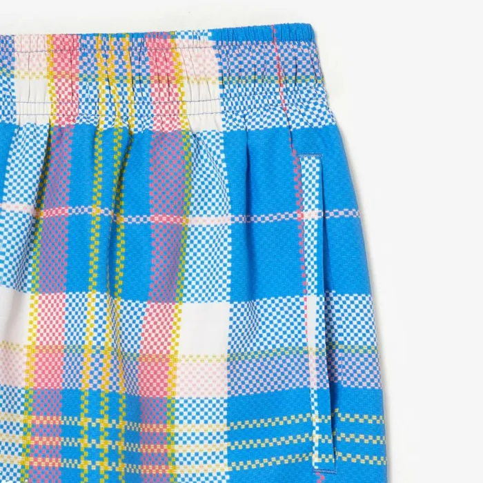 Shorts and Swim Men Lacoste Mens QuickDry Checked Swim Trunks Blue White Cgd