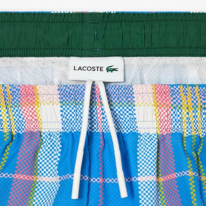 Shorts and Swim Men Lacoste Mens QuickDry Checked Swim Trunks Blue White Cgd