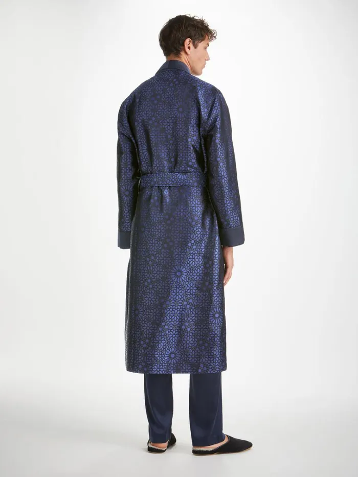 Silk Robes Men Derek Rose Robe Verona 66 Silk Satin Navy