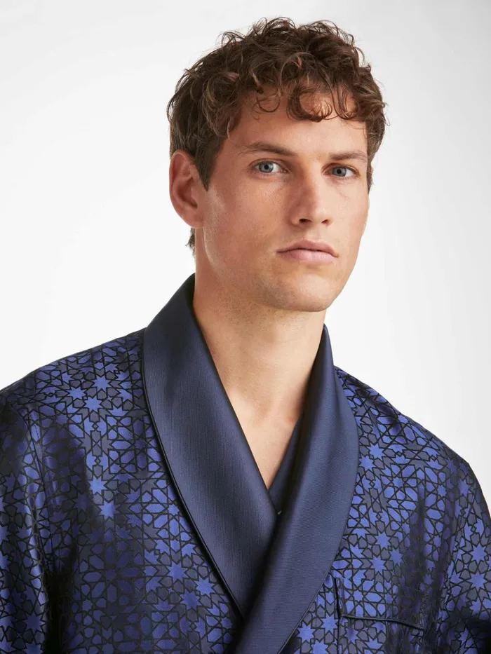 Silk Robes Men Derek Rose Robe Verona 66 Silk Satin Navy
