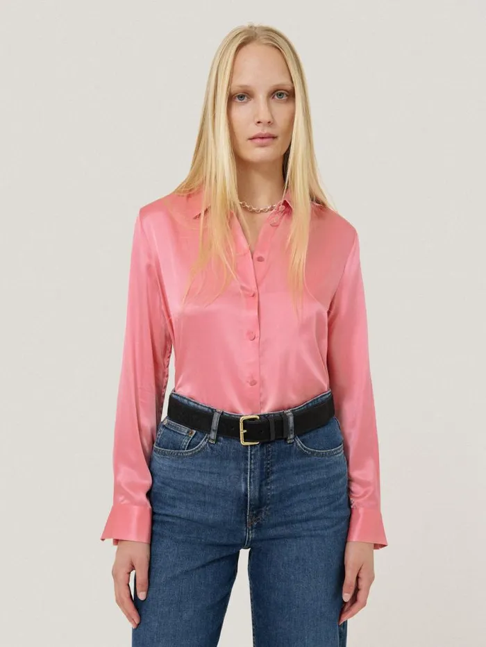 Silk Satin Blend Shirt Pink Women Jigsaw Shirts and Tops