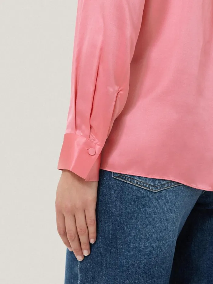 Silk Satin Blend Shirt Pink Women Jigsaw Shirts and Tops
