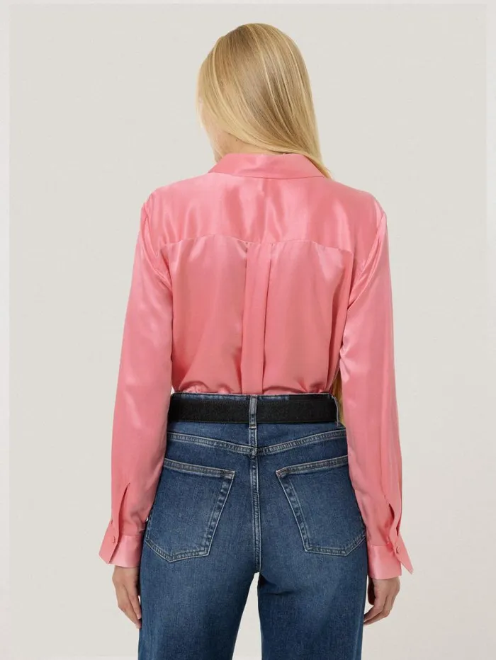 Silk Satin Blend Shirt Pink Women Jigsaw Shirts and Tops