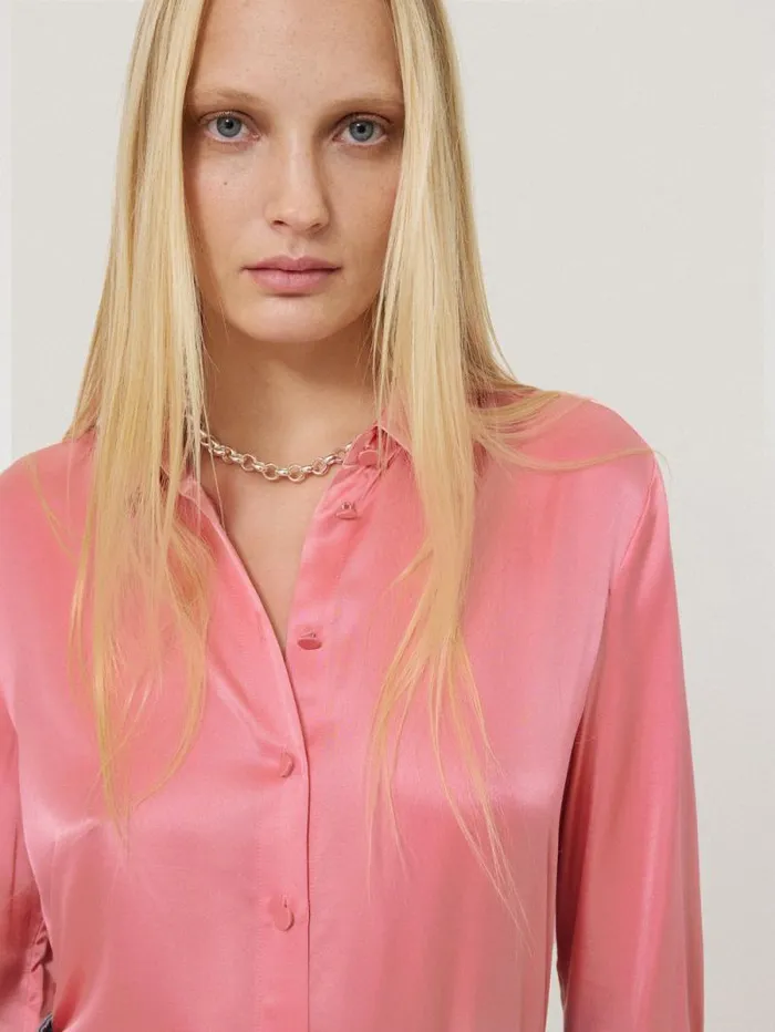 Silk Satin Blend Shirt Pink Women Jigsaw Shirts and Tops