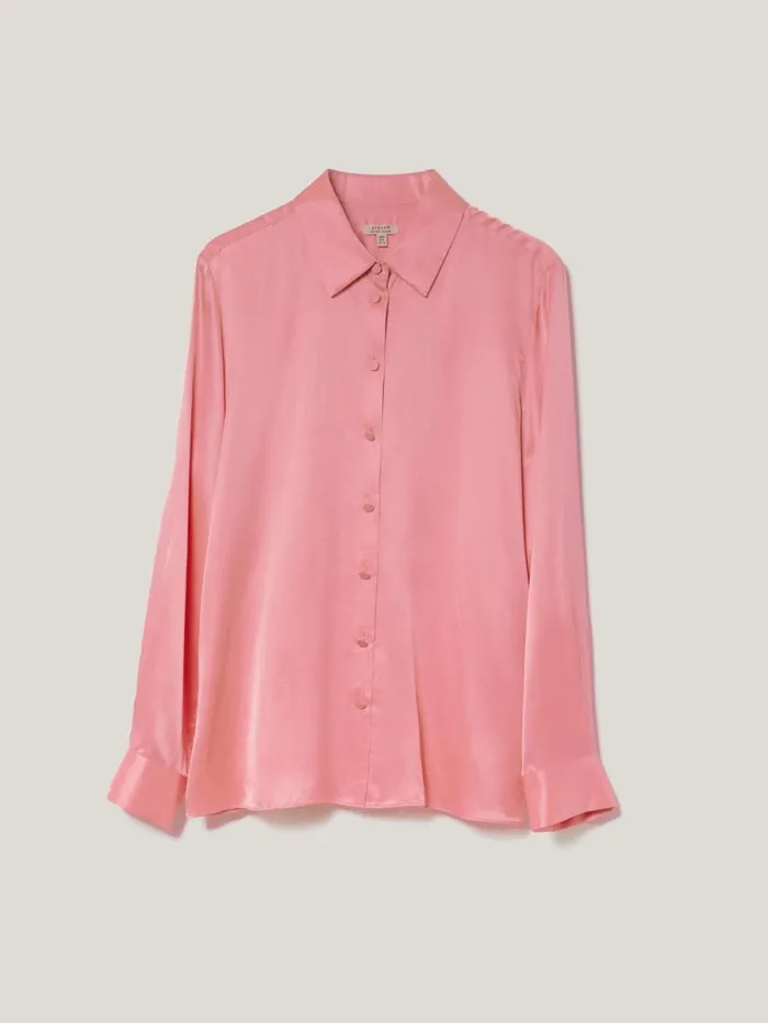 Silk Satin Blend Shirt Pink Women Jigsaw Shirts and Tops