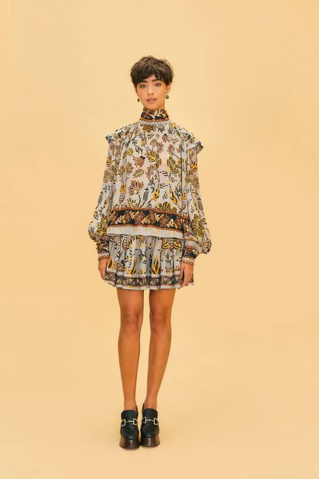 Silver Floral Tapestry Long Sleeve Blouse Women FARM Rio Blouses