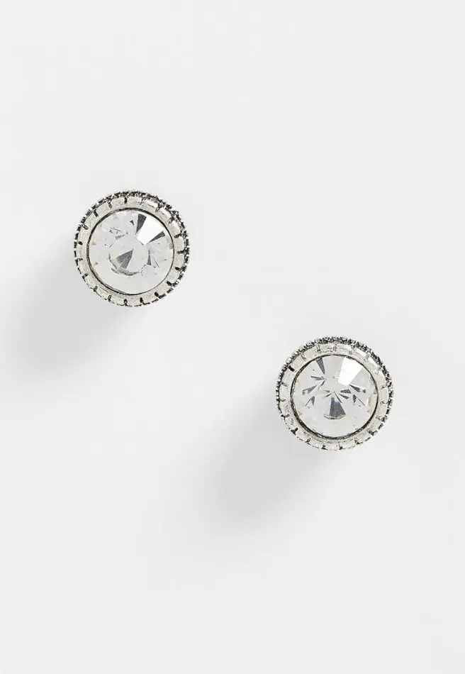 Silver Rhinestone Button Stud Earrings Women Maurices Jewelry