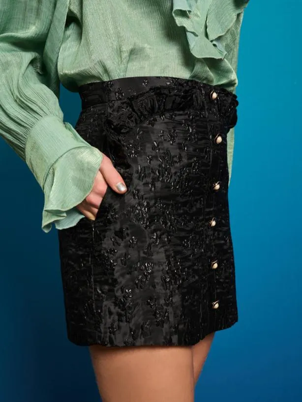 Sister Jane Bottoms Womenswear Bonaire Jacquard Mini Skirt Black Blossom