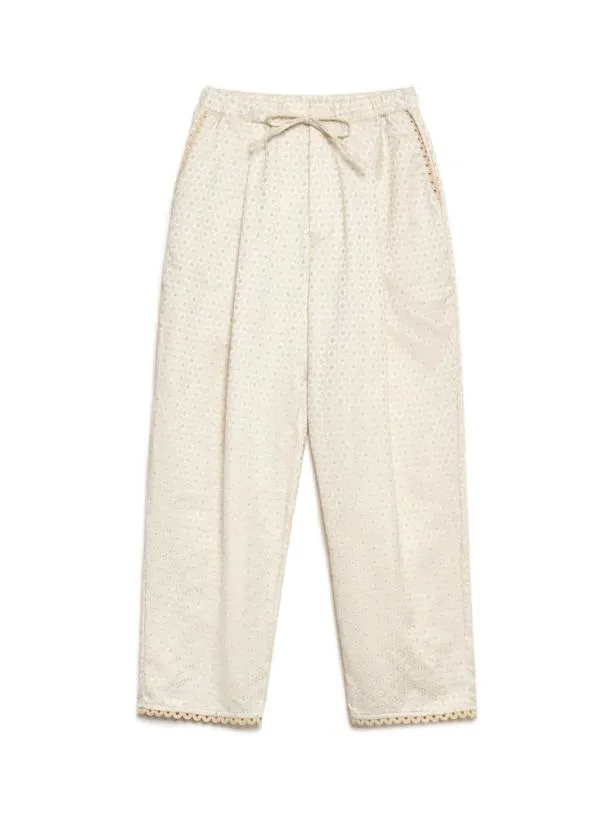 Sister Jane Bottoms Womenswear Chai Jacquard Drawstring Trousers Pearled Cream