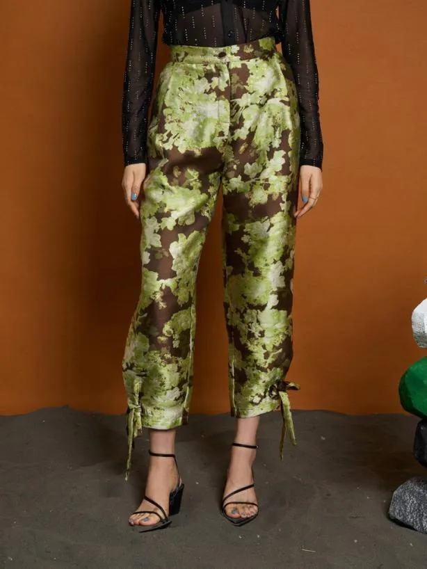 Sister Jane Bottoms Womenswear Ghospell Naomi Jacquard Eyelet Trousers Chestnut Brown