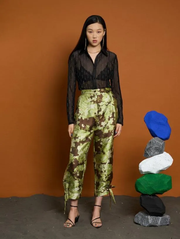 Sister Jane Bottoms Womenswear Ghospell Naomi Jacquard Eyelet Trousers Chestnut Brown