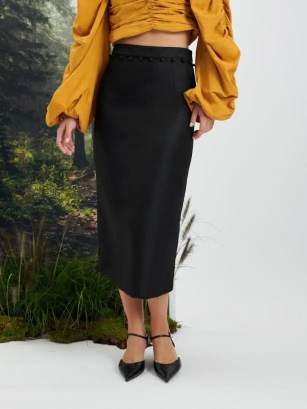 Sister Jane Bottoms Womenswear Ghospell Tabitha Button Up Midi Skirt Coal Black