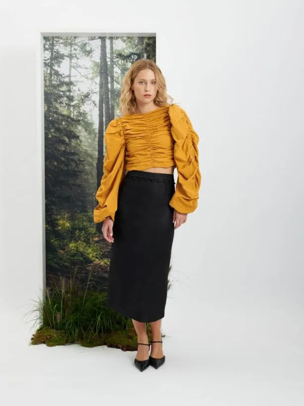 Sister Jane Bottoms Womenswear Ghospell Tabitha Button Up Midi Skirt Coal Black